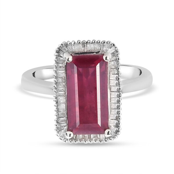 Afrikanischer Rubin und Diamant Halo Ring 925 Silber Platin-&Uuml;berzug