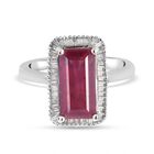 Afrikanischer Rubin und Diamant Halo Ring 925 Silber platiniert (Größe 17.00) ca. 4,42 ct