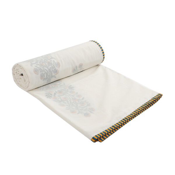 NAKKASHI - Fabrics: Handstempeldruck 100% Muslin-Baumwolle Dohar-Decke, 200x200 cm, Gelbe Blumen gro&szlig; image number 3