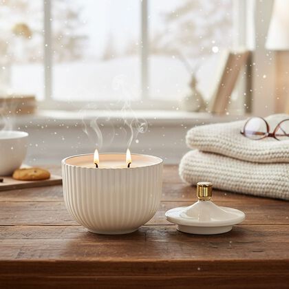 Duftkerze im Glas mit Deckel, Luxusglas-Design, Tabak und Oud, Wei&szlig;