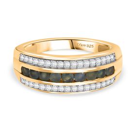Djoy Alexandrit, Moissanit Ring 925 Silber 750 Gelbgold Vermeil (Gr&ouml;&szlig;e 17.00) ca. 0.83 ct