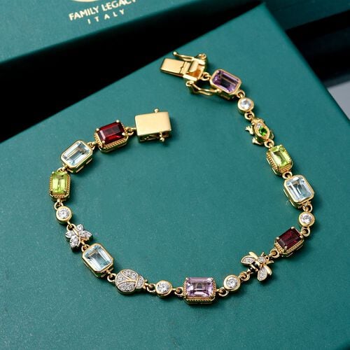 Giuseppe Perez Himmelblauer Topas, Rose De France Amethyst Armband ca. 20 cm 925 Silber 750 Gelbgold Vermeil ca. 10,41 ct. image number 1