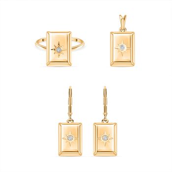 Wei&szlig;er Diamant Schmuckset 925 Silber 750 Gelb Vergoldet