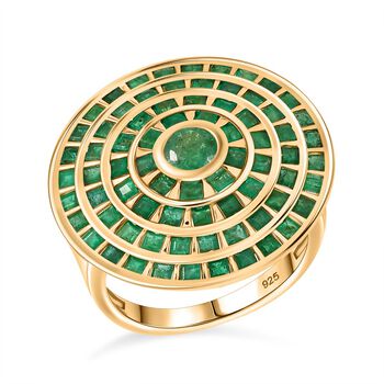 AA Kagem Sambischer Smaragd Ring 925 Silber 750 Gelbgold Vermeil  (Gr&ouml;&szlig;e 18.00) ca. 4.28 ct