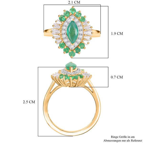 Djoy Kagem Sambischer Smaragd, Moissanit Ring 925 Silber 750 Gelbgold Vermeil (Gr&ouml;&szlig;e 19.00) ca. 1.31 ct image number 7