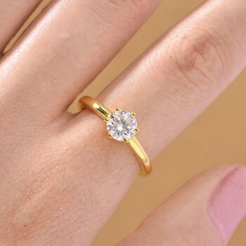 Moissanit Ring 925 Silber vergoldet (Gr&ouml;&szlig;e 19.00) ca. 0,75 ct