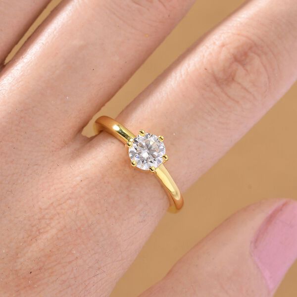 Moissanit Ring 925 Silber vergoldet (Gr&ouml;&szlig;e 19.00) ca. 0,75 ct image number 2