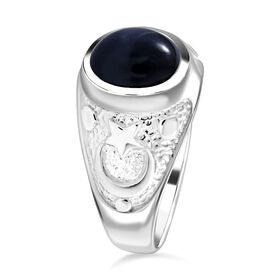 Stern blauer Saphir Ring 925 Silber rhodiniert (Größe 18.00) ca. 3.11 ct