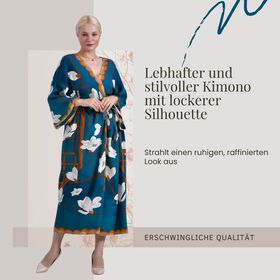 Kimono mit G&uuml;rtel , Blumenmuster, 128&times;78 cm, Blau