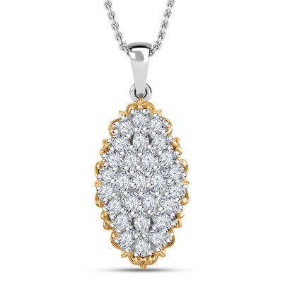 J Francis gefertigt mit SWAROVSKI - Zirkonia Anh&auml;nger mit Kette ca. 45 cm, 925 Silber rhodiniert und 750 Gelbgold Vermeil
