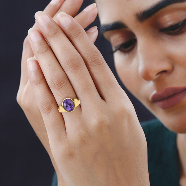 Lusaka Amethyst Solitär Ring 925 Silber 585 Vergoldet image number 3