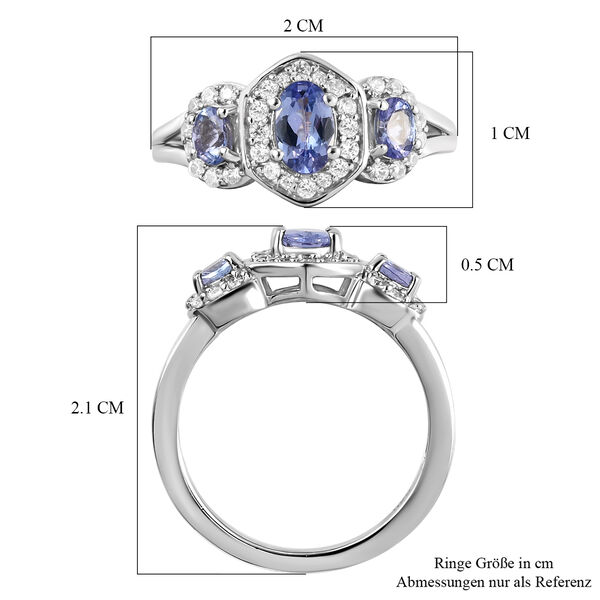 Tansanit und weißer Zirkon-Ring, 925 Silber platiniert  ca. 1,08 ct image number 7