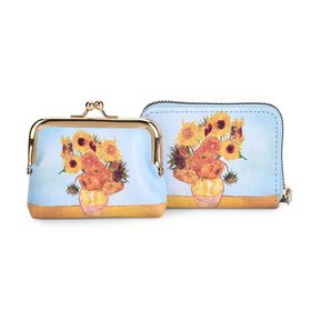2-in-1-Geldbörse mit Sonnenblumen-Motiv, 11x5x8 cm, Blau