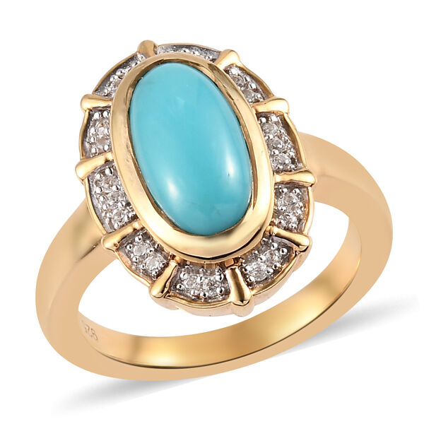 Nat&uuml;rlicher Sleeping Beauty T&uuml;rkis und Zirkon Halo Ring 925 Silber 585 Vergoldet image number 4