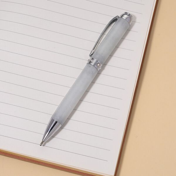 Olmec Jadeit Kugelschreiber mit poliertem Schaft, Wei&szlig;em Kristall und Legierungsmetall image number 1