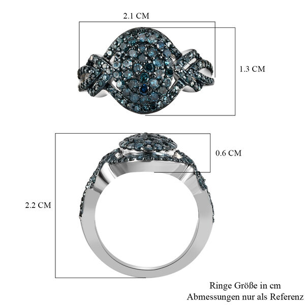 Blauer Diamant Cluster-Halo-Ring in Silber image number 7