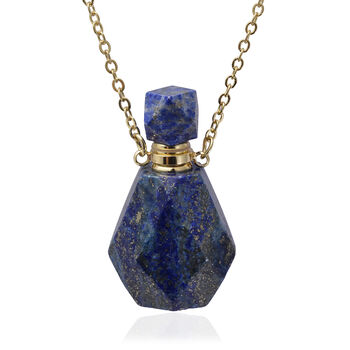 Lapislazuli Parf&uuml;mflaschen-Anh&auml;nger mit Kette, 50 cm, Messing ca. 79,50 ct