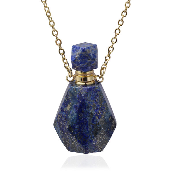 Lapislazuli Parf&uuml;mflaschen-Anh&auml;nger mit Kette, 50 cm, Messing ca. 79,50 ct