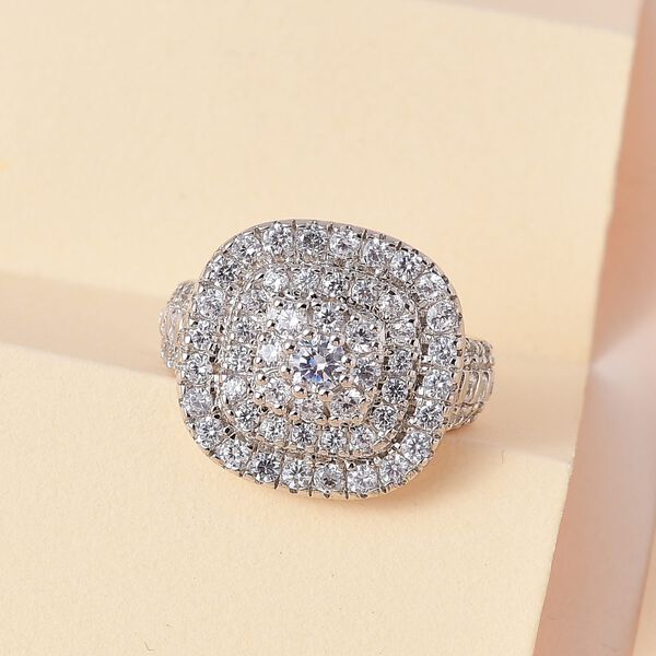 LUSTRO STELLA - Weißer Zirkonia Ring, 925 Silber platiniert (Größe 18.00) ca. 4.42 ct image number 2