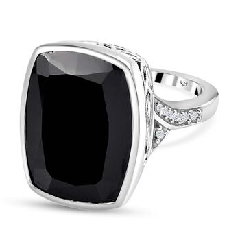 Schwarzer Spinell und wei&szlig;er Zirkon-Ring - 23,13 ct.