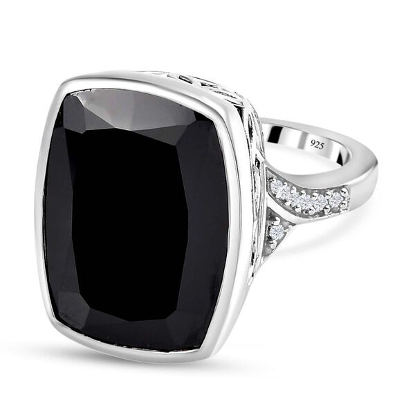 Schwarzer Spinell und wei&szlig;er Zirkon-Ring - 23,13 ct.