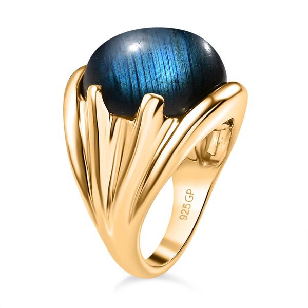 GP Art d&eacute;co Kollektion- AAA Labradorit und Kanchanaburi blauer Saphir-Ring- 14,40 ct. image number 6