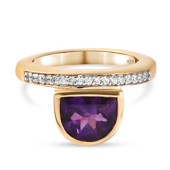 Afrikanischer Amethyst und Zirkon-Ring, 925 Silber vergoldet (Gr&ouml;&szlig;e 16.00) ca. 2,16 ct