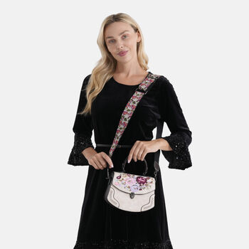 Kompakte Kunstprint Crossbody-Tasche mit floralem Design, 23 x 9 x 17 cm, Apricot