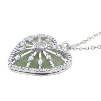 Herz Anh&auml;nger mit wechselbaren Edelsteinen und Kette, ca. 50 cm + 5 cm Extender, Nickelfreies Messing, Silberfarben