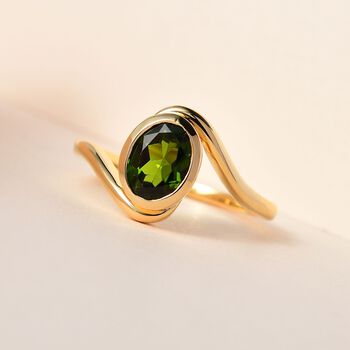 Nat&uuml;rlicher Chromdiopsid Ring, 925 Silber Gelbgold Vermeil, (Gr&ouml;&szlig;e 21.00) ca. 1.28 ct