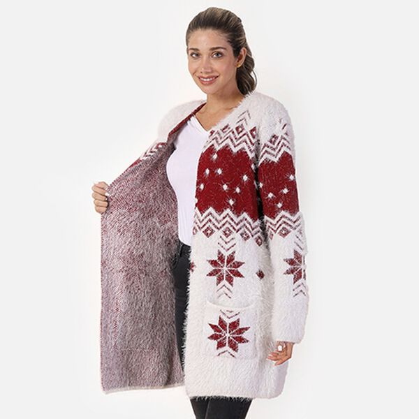 Langer Cardigan mit Taschen und Knopf, gestrickt, Einheitsgr&ouml;&szlig;e Rot image number 1