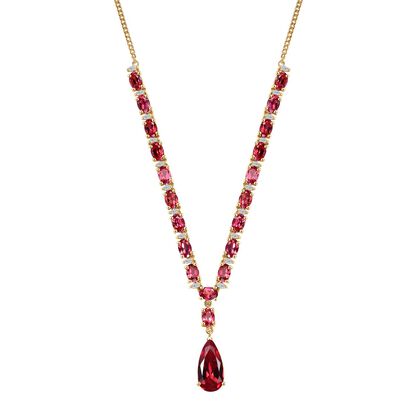 Empress Flame - D joy Lab Created Padparadscha-Saphir Halskette ca. 45 cm 925 Silber 750 Gelbgold Vermeil ca. 19.30 ct