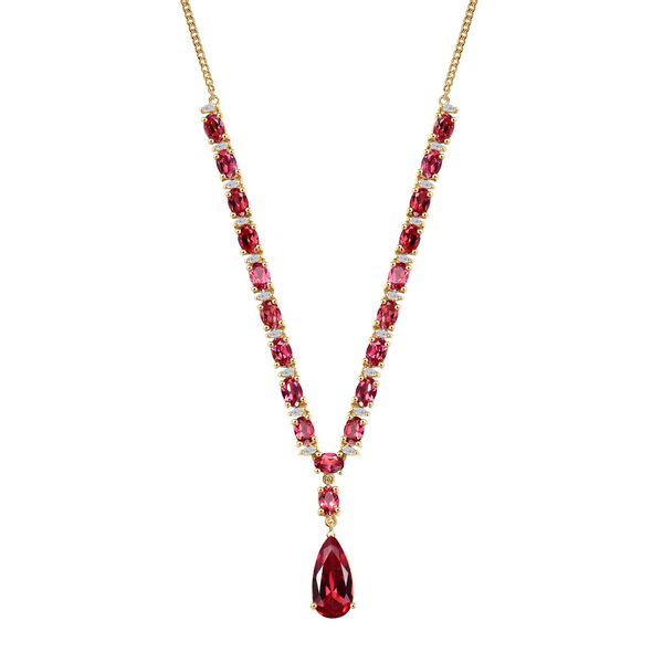 Empress Flame - D joy Lab Created Padparadscha-Saphir Halskette ca. 45 cm 925 Silber 750 Gelbgold Vermeil ca. 19.30 ct