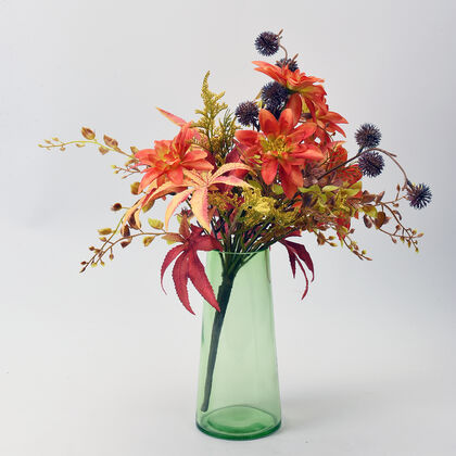 The 5th Season - Orange Dahlie Maple Leaf Kunstblumen mit Glasvase