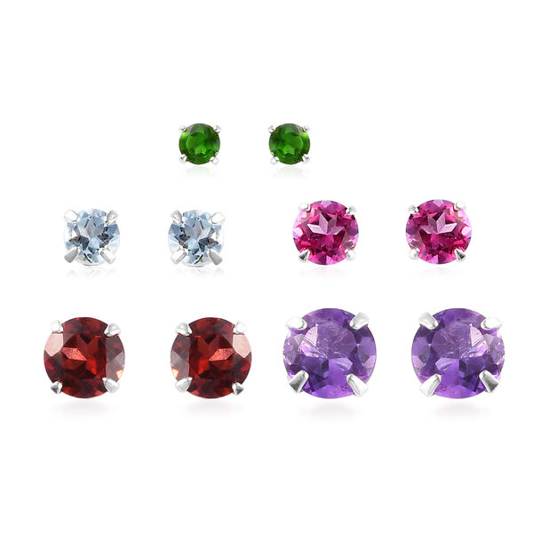 5er-Set, afrikanische Amethyst, nat&uuml;rliche Chromdiopsid, rosa Topas, blaue Zirkon und rote Granat-Ohrstecker - 6,62 ct.