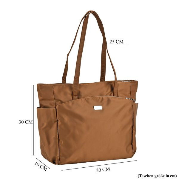 Signature Handtasche, edles Nylon Design mit 3 Rei&szlig;verschluss Taschen und 2 offenen Au&szlig;entaschen, 30x30x10cm, Gold image number 7