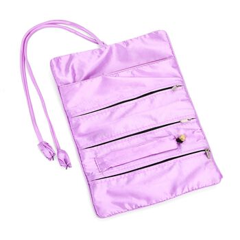Schmuckorganizer aus Satin mit Stickerei und 5 Premium-Poliert&uuml;chern, 20x9cm, Lavendel