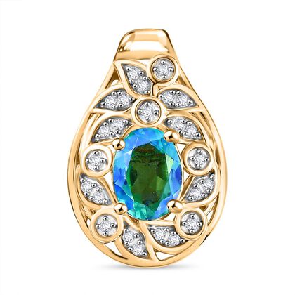 Pfau Quarz Triplette, Wei&szlig;er Zirkon Anh&auml;nger 925 Silber 750 Gelbgold Vermeil ca. 1.72 ct