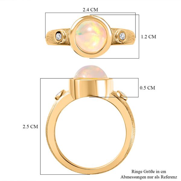 Nat&uuml;rlicher, &auml;thiopischer Welo Opal, Wei&szlig;er Zirkon Ring, 925 Silber Gelbgold Vermeil, (Gr&ouml;&szlig;e 21.00) ca. 1.33 ct image number 8