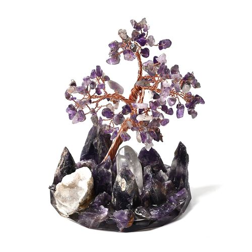 Handgefertigter Amethyst-Kristallbaum aus Kupferdraht, 12×12 cm, Lila image number 1