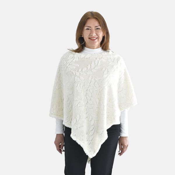 Kunstfell Poncho mit Blattmuster, Weiß image number 4