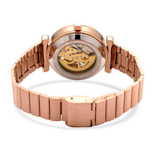 GENOA TIME V2 Automatik-Mechanische Uhr, weißes Zifferblatt mit Sonnenschein-Design, 3ATM Wasserdicht, 8.5 cm, roséfarben image number 6