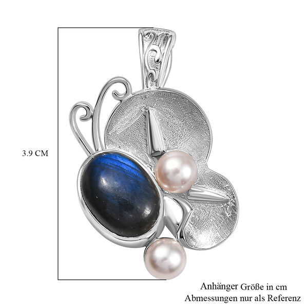 AAA Labradorit und Perlen Schmetterling Ring und Anhänger image number 7