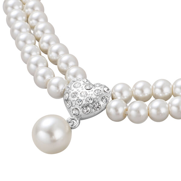 2er - Set wei&szlig;e Glasperlen und Kristall-Halskette, ca. 50 cm, und Ohrringe silberfarben image number 4