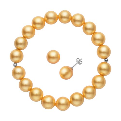 2er-Set- 9-11 mm goldenes Muschelkernperlen-Armband und Ohrringe - 164 ct. image number 0