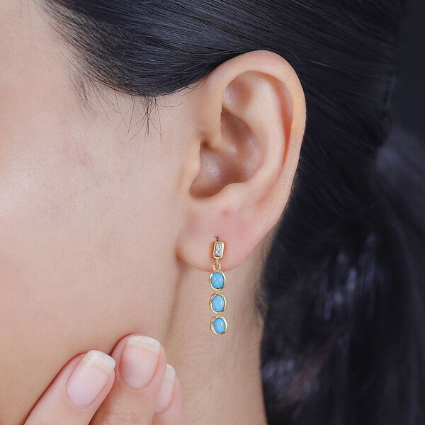 AA Sleeping Beauty T&uuml;rkis, Wei&szlig;er Zirkon Ohrringe 925 Silber 750 Gelbgold Vermeil ca. 1,19 ct. image number 3