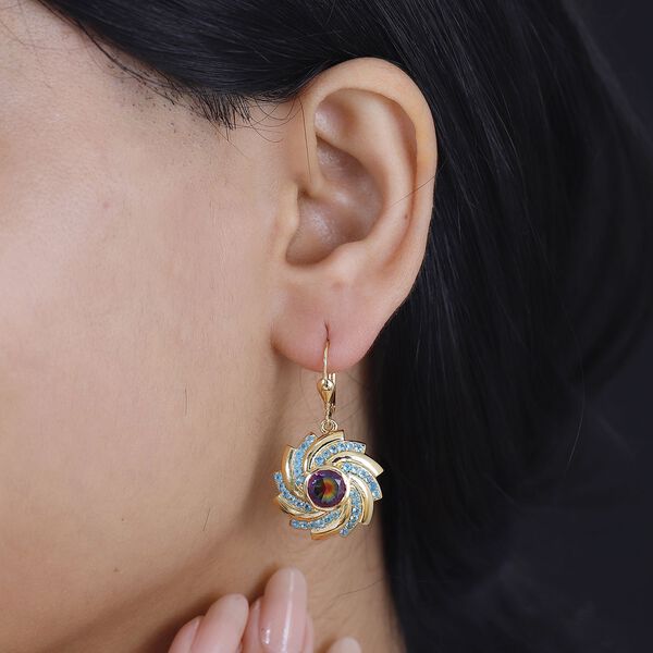 Nebel Quarz und Neon Apatit Ohrringe - 4,12 ct. image number 2