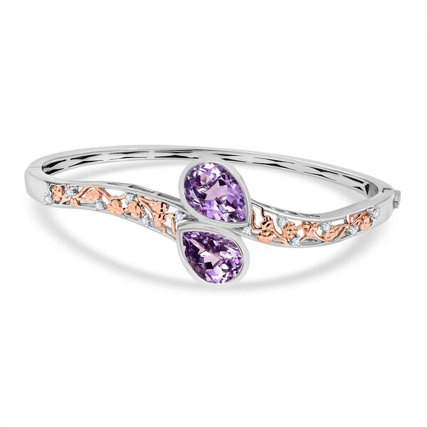 AA Rose De France Amethyst, Weißer Zirkon Armreif ca. 19 cm Nickelfreies Messing ca. 10,44 ct. image number 0