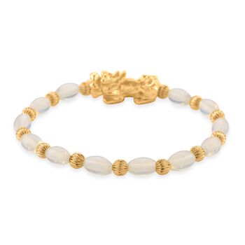 Rosenquarz Pixiu Armband, flexibel (ca. 18 - 19 cm), gelb vergoldet ca. 35.00 ct