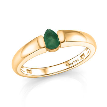 D'Joy AAA Kagem Sambischer Smaragd (Tropfen) Ring 925 Silber 750 Vergoldet (Gr&ouml;&szlig;e 17.00) ca. 0.27 ct
